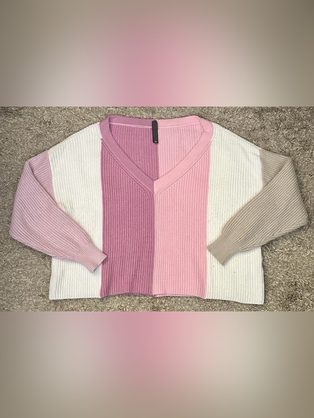 Alya Women’s L Multicolor V-Neck Stretch Acrylic Color Block Long Sleeve Sweater